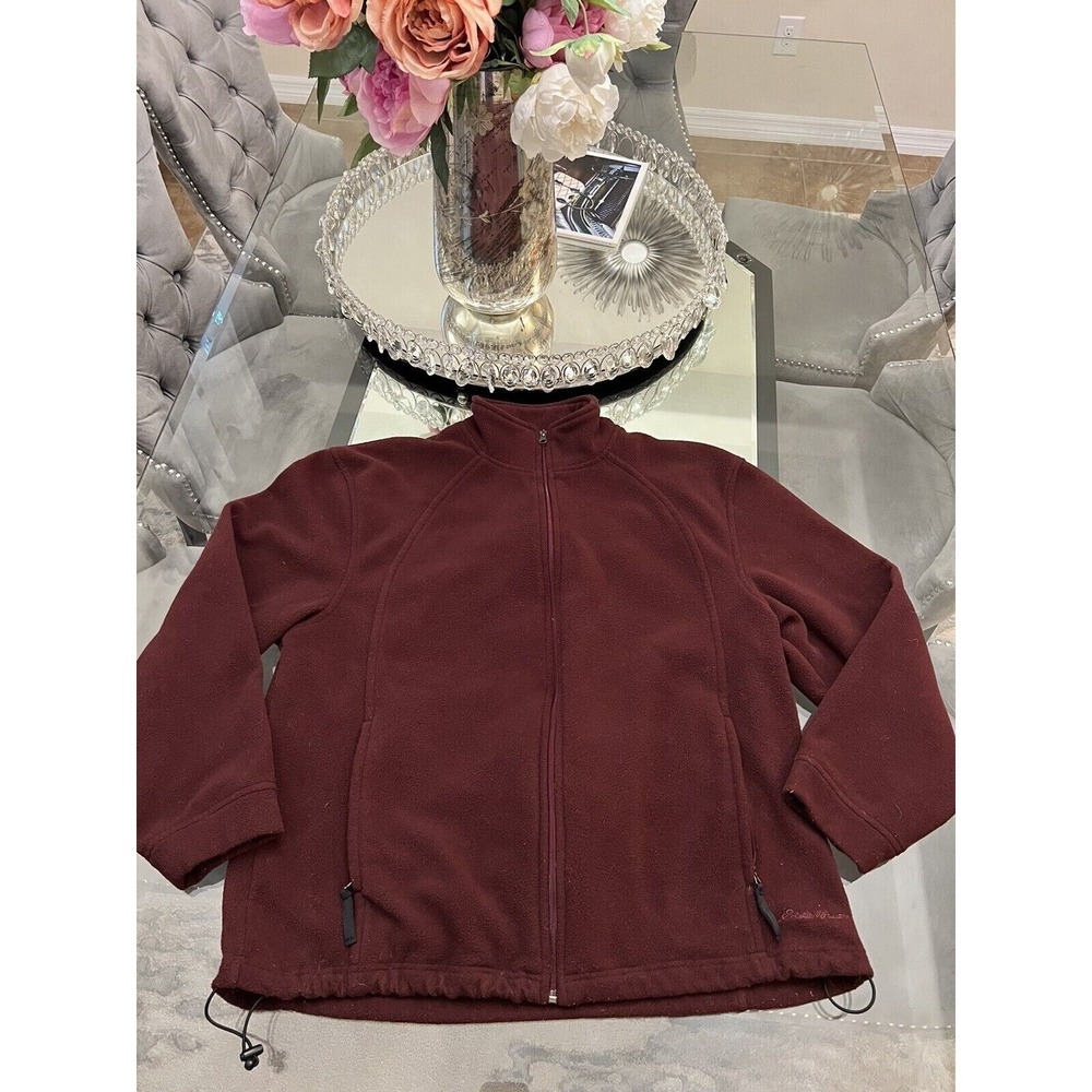 Eddie‎ Bauer Mens Fleece Full Zip Jacket Burgundy Red Medium Lightweight Coat